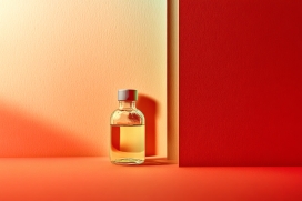 暖橙璃韵：极简空间里的精油瓶质感呈现
