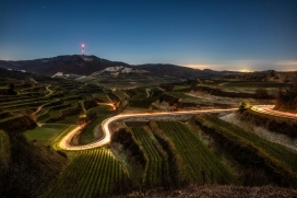 夜绘金带 - 德国黑森林葡萄园的光轨诗行