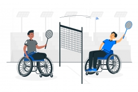 轮椅羽球竞技 残奥运动精神插画