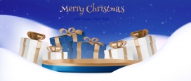 圣诞新年蓝金礼盒海报
