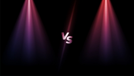 红蓝聚光灯对峙舞台 VS 符号点燃竞技对抗氛围