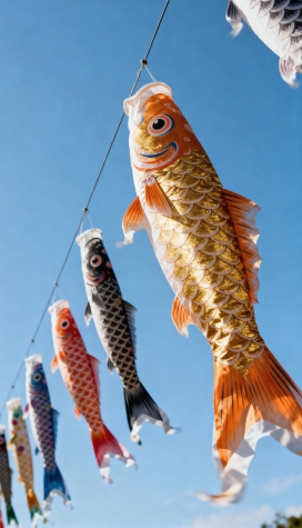 晴空下锦鲤旗跃动飞扬 日式传统风物满溢治愈活力