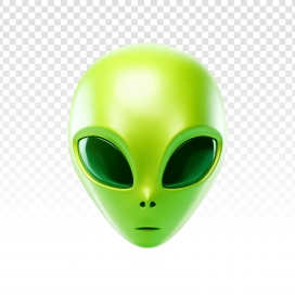 经典绿头外星人头像 3D 科幻透明底素材
