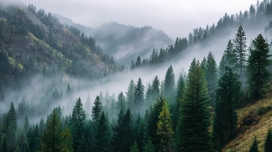 晨雾山林全景 云雾松涛定格自然秘境