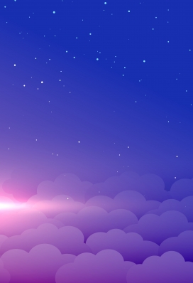 蓝紫渐变星空云朵背景 梦幻卡通夜空素材