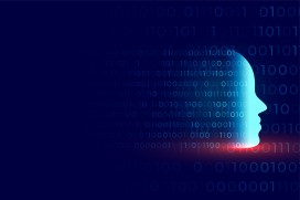 数字洪流中的 AI 智能侧脸剪影