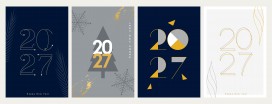 四款简约轻奢 2027 新年贺卡矢量海报套组设计素材