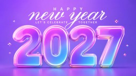 炫彩渐变 3D 立体 2027 新年贺岁海报视觉素材