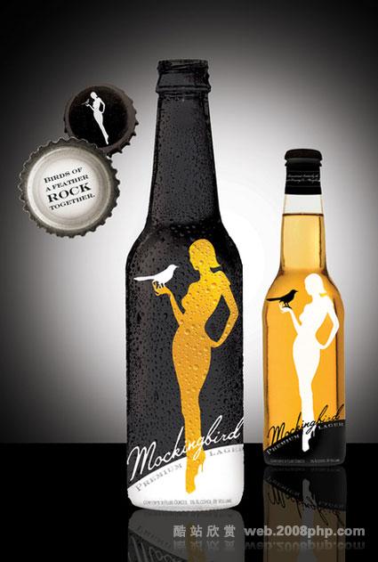 MockingBird创意金色啤酒瓶包装设计---酷图编号1