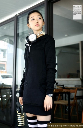 韩国正品FACOUP连帽休闲长款卫衣